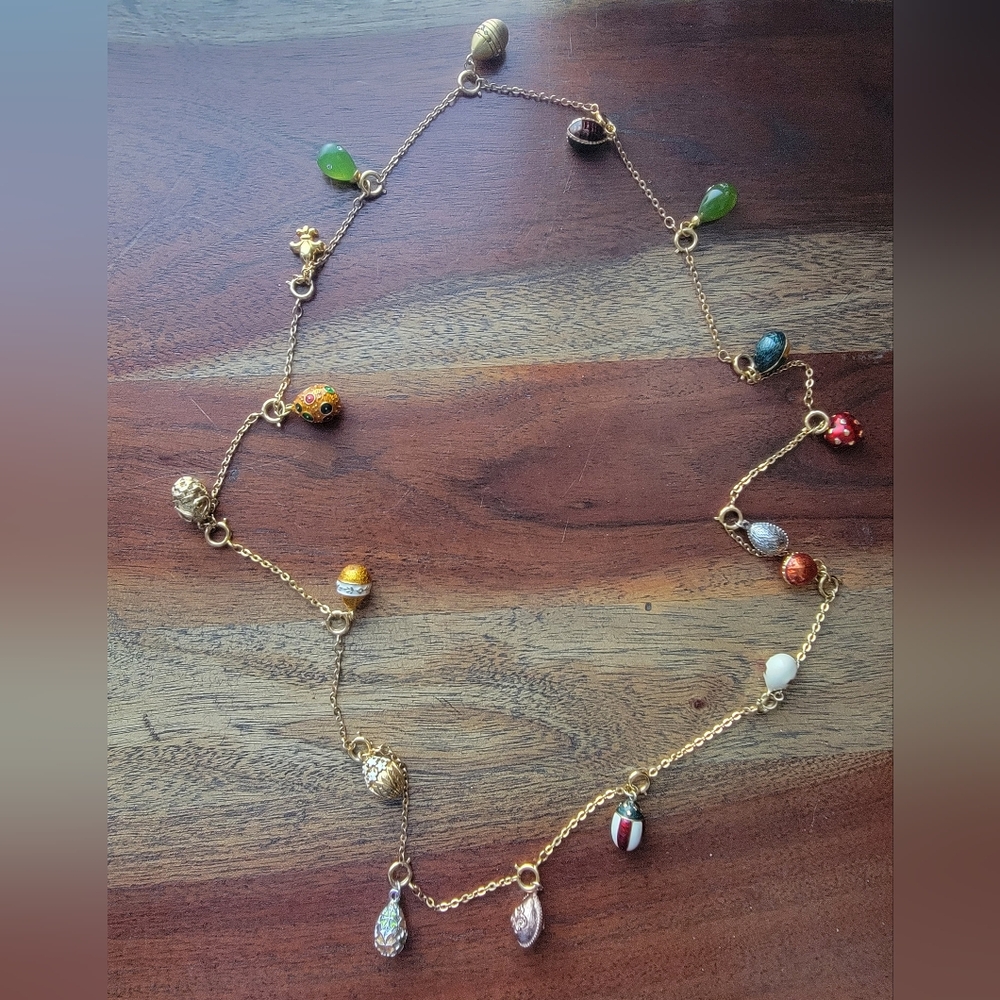 Joan Rivers Private Collection Faberge Style Egg & Charm (17) Goldtone Necklace